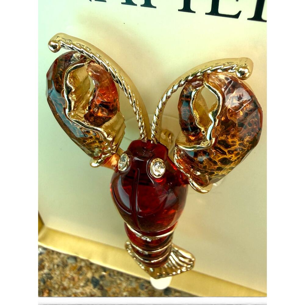 NIB NAPIER Red Glass Lobster Brooch Pin Gold Tone in Box Coastal Maine Elevated - Picture 5 of 5